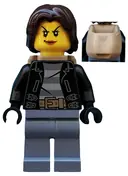 Minifigurka: CTY0642:  Police - City Bandit Crook Female, Sand Blue Legs, Dark Brown Mid-Length Tousled Hair, Backpack
