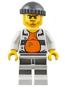 Minifigurka: CTY0643:  Police - Jail Prisoner 18675, Open Shirt, Striped Legs, Gray Knit Cap