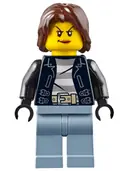 Minifigurka: CTY0645:  Police - City Bandit Crook Female, Sand Blue Legs, Dark Brown Mid-Length Tousled Hair