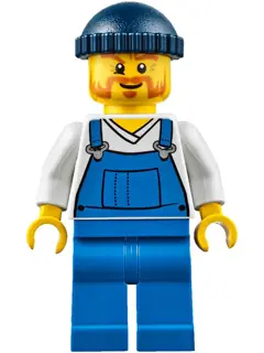 CTY0648:  Fire Lighthouse Keeper - Overalls Blue over V-Neck Shirt, Blue Legs, Dark Blue Knit Cap