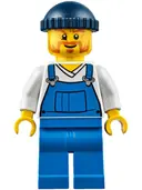 Minifigurka: CTY0648:  Fire Lighthouse Keeper - Overalls Blue over V-Neck Shirt, Blue Legs, Dark Blue Knit Cap