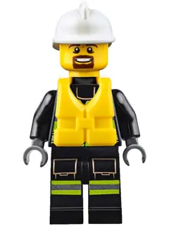 CTY0649:  Fire - Reflective Stripes with Utility Belt and Flashlight, Life Jacket, White Fire Helmet, Brown Moustache and Goatee