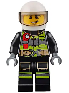 CTY0652:  Fire - Reflective Stripes with Utility Belt and Flashlight, White Helmet, Trans-Brown Visor, Lopsided Grin