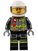 Minifigurka: CTY0652:  Fire - Reflective Stripes with Utility Belt and Flashlight, White Helmet, Trans-Brown Visor, Lopsided Grin