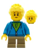 Minifigurka: CTY0657:  Boy, Dark Azure Hoodie with Green Striped Shirt, Dark Tan Short Legs, Freckles