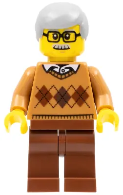 CTY0659:  Grandfather - Medium Nougat Argyle Sweater, Light Bluish Gray Hair