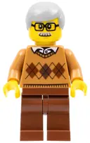 Minifigurka: CTY0659:  Grandfather - Medium Nougat Argyle Sweater, Light Bluish Gray Hair