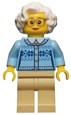 CTY0660:  Grandmother - Fair Isle Sweater, White Hair, Tan Legs, Glasses