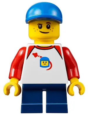 CTY0662:  Boy, Freckles, Classic Space Shirt with Red Sleeves, Dark Blue Short Legs