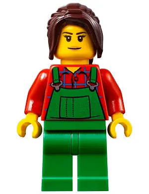 CTY0667:  Lawn Worker - Pink Lips, Green Overalls over Plaid Shirt
