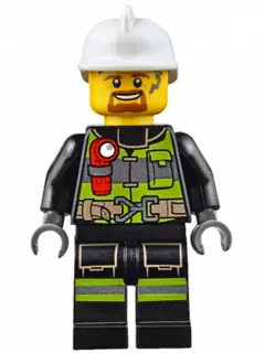 CTY0669:  Fire - Reflective Stripes with Utility Belt and Flashlight, White Fire Helmet, Dark Orange Moustache and Goatee, Splotches