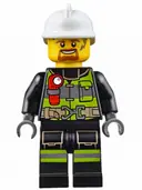 Minifigurka: CTY0669:  Fire - Reflective Stripes with Utility Belt and Flashlight, White Fire Helmet, Dark Orange Moustache and Goatee, Splotches
