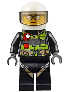 CTY0670:  Fire - Reflective Stripes with Utility Belt and Flashlight, White Helmet, Trans-Brown Visor, Silver Sunglasses