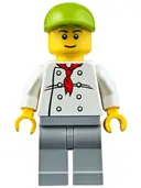 Minifigurka: CTY0671:  Chef - White Torso with 8 Buttons, Light Bluish Gray Legs, Lime Short Bill Cap (Fire Station Hot Dog Vendor)