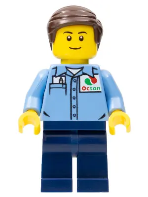 CTY0672:  Medium Blue Uniform Shirt with Pocket and Octan Logo, Dark Blue Legs, Dark Brown Smooth Hair
