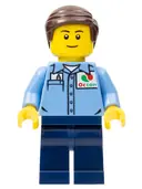 Minifigurka: CTY0672:  Medium Blue Uniform Shirt with Pocket and Octan Logo, Dark Blue Legs, Dark Brown Smooth Hair