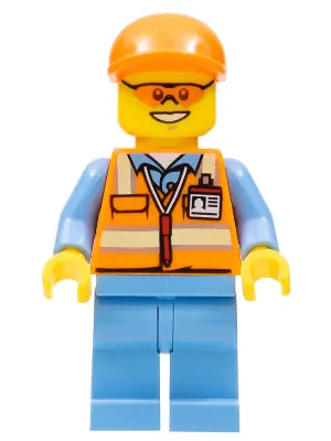 CTY0677:  Orange Safety Vest with Reflective Stripes, Medium Blue Legs, Orange Short Bill Cap, Orange Sunglasses