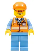 Minifigurka: CTY0677:  Orange Safety Vest with Reflective Stripes, Medium Blue Legs, Orange Short Bill Cap, Orange Sunglasses