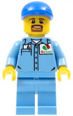 CTY0679:  Medium Blue Uniform Shirt with Pocket and Octan Logo, Medium Blue Legs, Blue Short Bill Cap, Goatee