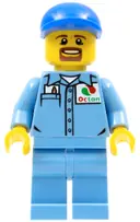 Minifigurka: CTY0679:  Medium Blue Uniform Shirt with Pocket and Octan Logo, Medium Blue Legs, Blue Short Bill Cap, Goatee
