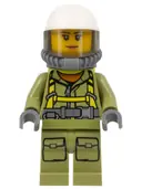 Minifigurka: CTY0681:  Volcano Explorer - Female Worker, Suit with Harness, Construction Helmet, Breathing Neck Gear with Air Tanks, Trans-Brown Visor