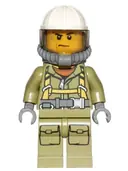 Minifigurka: CTY0682:  Volcano Explorer - Male Worker, Suit with Harness, Construction Helmet, Breathing Neck Gear with Yellow Air Tanks, Trans-Brown Visor, Sweat Drops