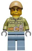 Minifigurka: CTY0683:  Volcano Explorer - Male, Shirt with Belt and Radio, Dark Tan Cap with Hole, Crooked Smile and Scar
