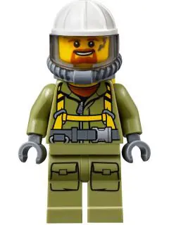 CTY0685:  Volcano Explorer - Male Worker, Suit with Harness, Construction Helmet, Breathing Neck Gear with Yellow Air Tanks, Trans-Brown Visor, Goatee