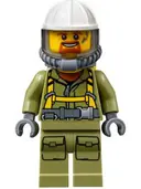 Minifigurka: CTY0685:  Volcano Explorer - Male Worker, Suit with Harness, Construction Helmet, Breathing Neck Gear with Yellow Air Tanks, Trans-Brown Visor, Goatee