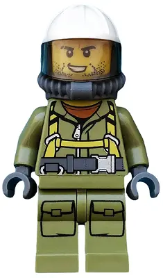 CTY0686:  Volcano Explorer - Male Worker, Suit with Harness, Construction Helmet, Breathing Neck Gear with Yellow Air Tanks, Trans-Brown Visor, Stubble