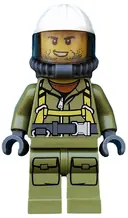 Minifigurka: CTY0686:  Volcano Explorer - Male Worker, Suit with Harness, Construction Helmet, Breathing Neck Gear with Yellow Air Tanks, Trans-Brown Visor, Stubble