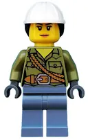 Minifigurka: CTY0687:  Volcano Explorer - Female, Shirt with Belt and Shoulder Ropes, White Construction Helmet with Dark Brown Ponytail Hair