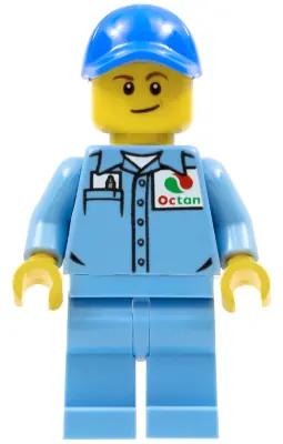 CTY0689:  Medium Blue Uniform Shirt with Pocket and Octan Logo, Medium Blue Legs, Blue Cap with Hole, Lopsided Smile