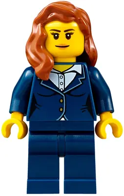 CTY0691:  Businesswoman - Dark Blue Pants Suit, Nougat Lips, Dark Orange Female Hair over Shoulder