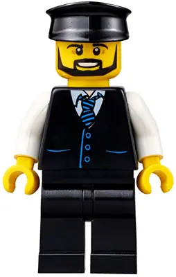 CTY0692:  Limousine Driver - Black Vest with Blue Striped Tie, Black Legs, Black Hat, Black Beard