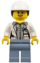 Minifigurka: CTY0693:  Volcano Explorer - Female Scientist, White Construction Helmet with Dark Brown Ponytail Hair