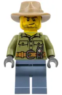 Minifigurka: CTY0694:  Volcano Explorer - Male, Shirt with Belt and Radio, Dark Tan Fedora Hat, Crooked Smile and Scar