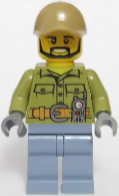 CTY0695:  Volcano Explorer - Male, Shirt with Belt and Radio, Dark Tan Cap with Hole, Black Angular Beard