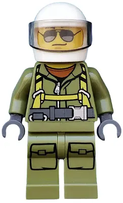 CTY0697:  Volcano Explorer - Male Worker, Suit with Harness, White Helmet, Trans-Brown Visor, Sunglasses