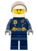 Minifigurka: CTY0702:  Police - City Leather Jacket with Gold Badge and Utility Belt, White Helmet, Trans-Brown Visor, Nougat Lips Smirk