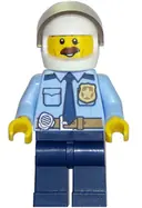 Minifigurka: CTY0703:  Police - City Shirt with Dark Blue Tie and Gold Badge, Dark Tan Belt with Radio, Dark Blue Legs, White Helmet