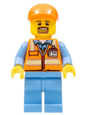 CTY0704:  Orange Safety Vest with Reflective Stripes, Medium Blue Legs, Orange Short Bill Cap, Goatee