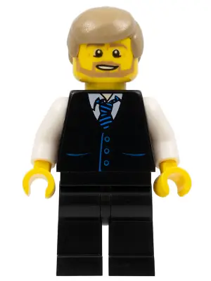 CTY0705:  Black Vest with Blue Striped Tie, Black Legs, White Arms, Dark Tan Male Hair, Dark Tan Beard