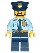 Minifigurka: CTY0708:  Police - City Shirt with Dark Blue Tie and Gold Badge, Dark Tan Belt with Radio, Dark Blue Legs, Police Hat with Gold Badge, Head Beard Black Angular