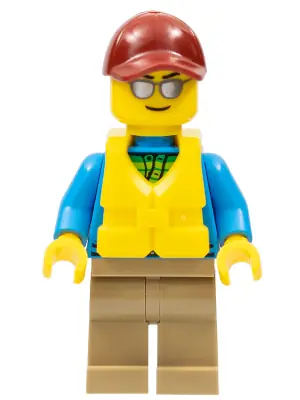 CTY0714:  Angler Male, Dark Tan Legs, Dark Red Cap, Silver Sunglasses, Life Jacket Center Buckle