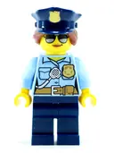 Minifigurka: CTY0732:  Police - City Officer Female, Bright Light Blue Shirt with Badge and Radio, Dark Blue Legs, Dark Blue Police Hat, Sunglasses