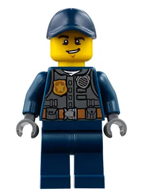 CTY0734:  Police - City Officer with Dark Bluish Gray Vest with Badge and Radio, Dark Blue Legs, Dark Blue Cap