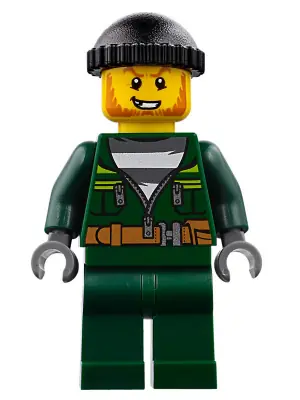 CTY0735:  Police - City Bandit Male with Dark Green Zip Jacket, Dark Green Legs, Black Knit Cap