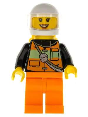CTY0736:  Fire - Female, Reflective Stripe Vest with Pockets and Shoulder Strap, Orange Legs, White Helmet, Yellow Air Tanks