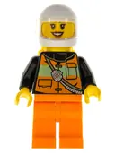 Minifigurka: CTY0736:  Fire - Female, Reflective Stripe Vest with Pockets and Shoulder Strap, Orange Legs, White Helmet, Yellow Air Tanks